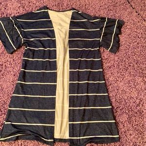Navy with white stripe cardigan.